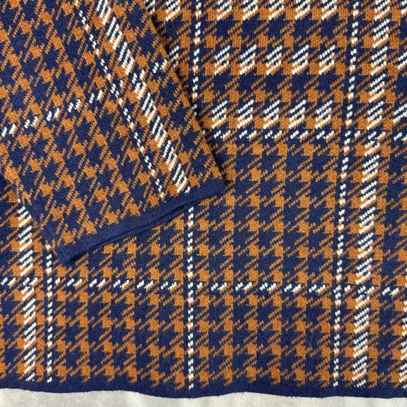 Appleseeds Mock Neck Sweater Women's Petite Large Brown‎ Navy Houndstooth (0736) - Picture 3 of 10